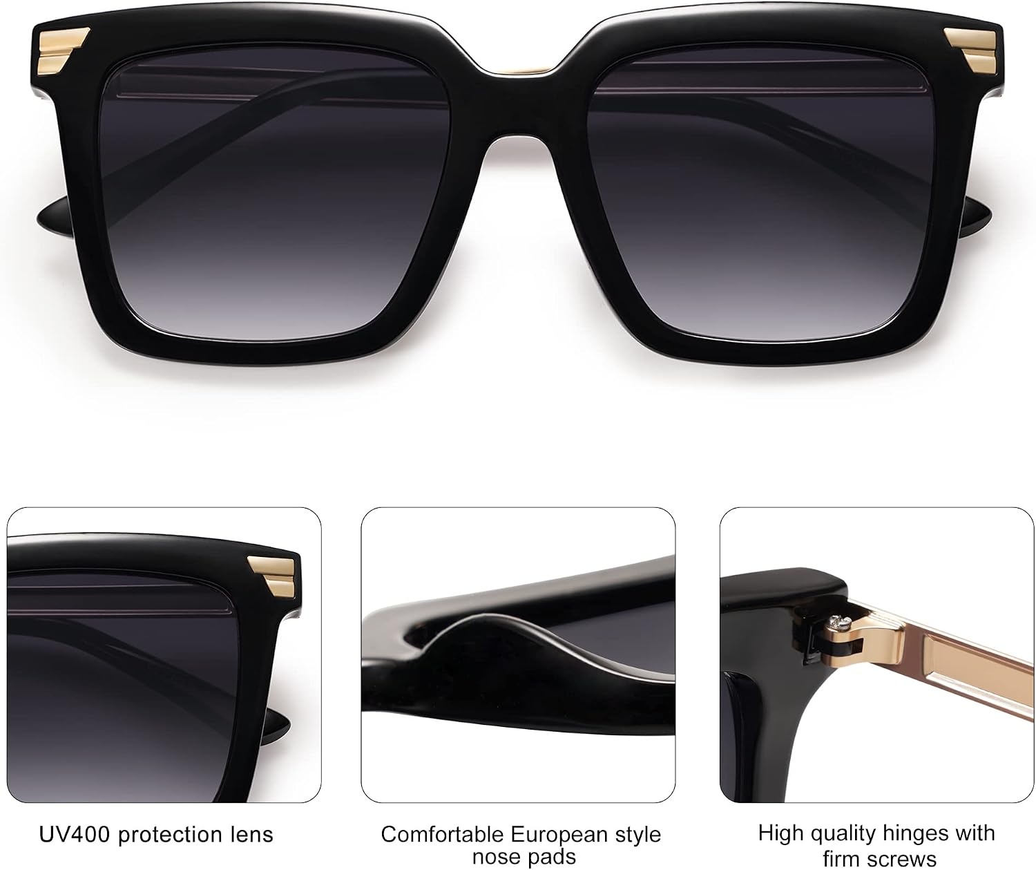 image:imageSOJOS Retro Oversized Square Sunglasses for Women Trendy Vintage Shades Classic Big Sun Glasses UV400 SJ2216ABlackGradient Grey