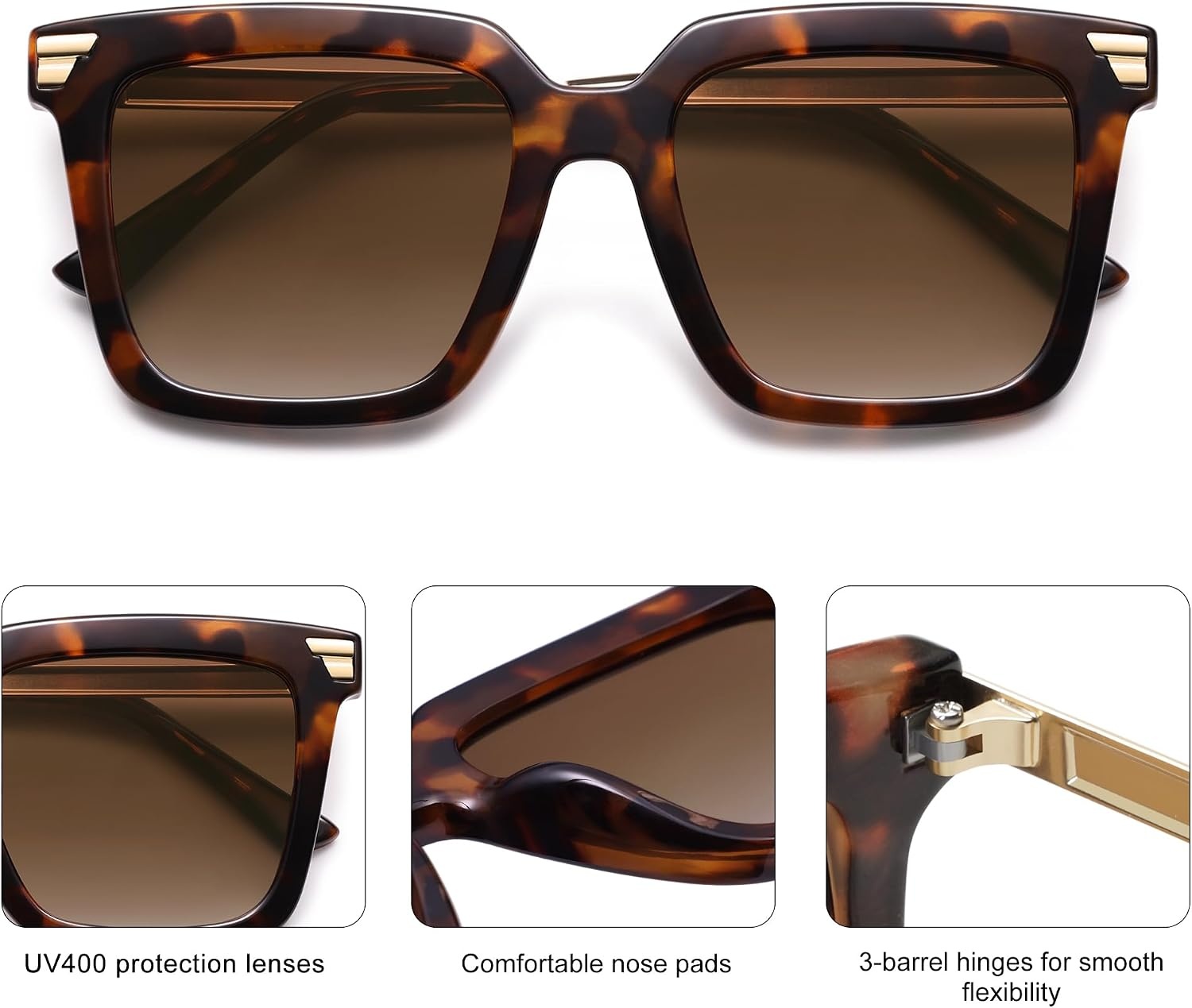 image:imageSOJOS Retro Oversized Square Sunglasses for Women Trendy Vintage Shades Classic Big Sun Glasses UV400 SJ2216ADark TortoiseGradient Brown