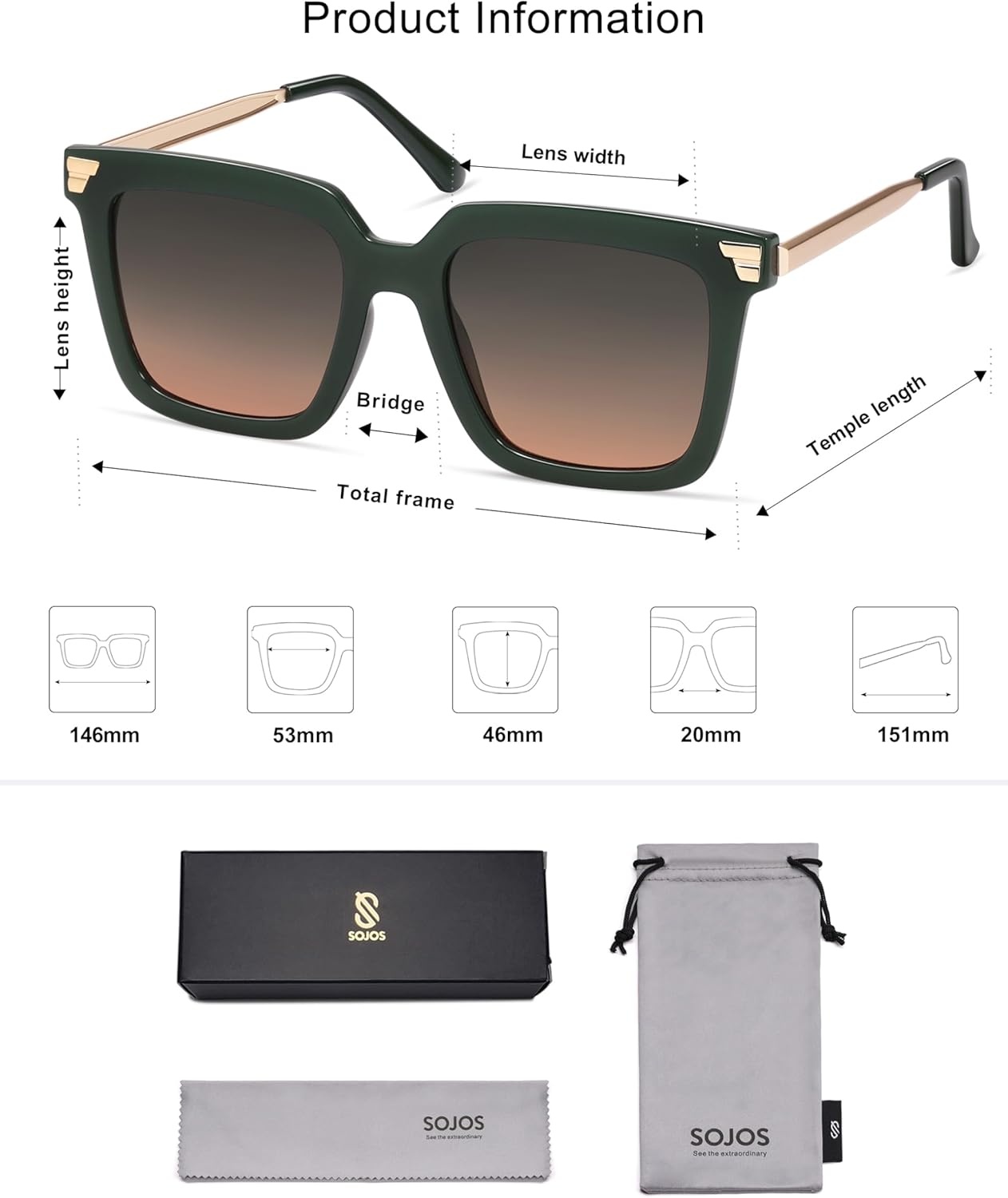image:imageSOJOS Retro Oversized Square Sunglasses for Women Trendy Vintage Shades Classic Big Sun Glasses UV400 SJ2216AOliveGradient Green to Pink