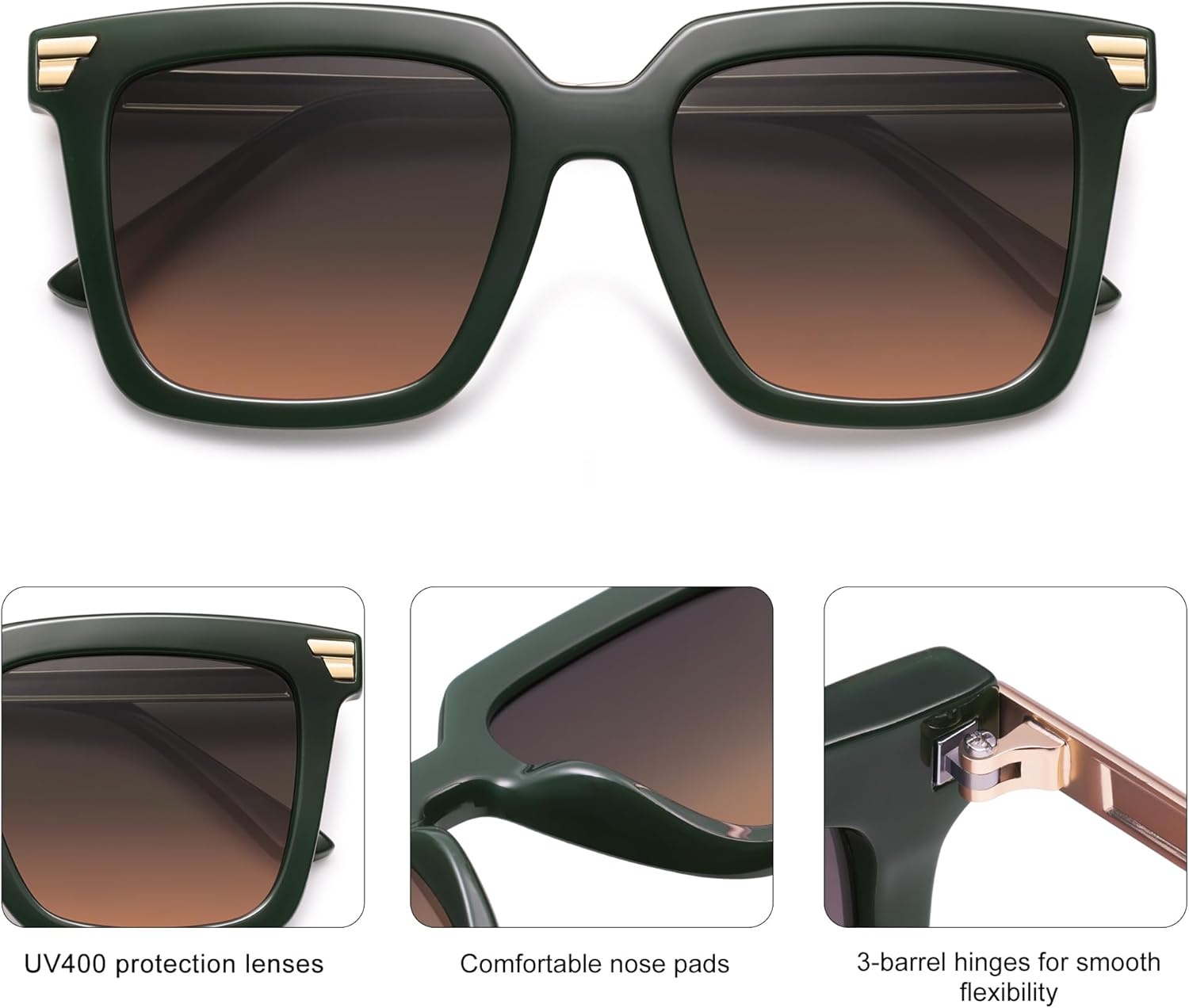 image:imageSOJOS Retro Oversized Square Sunglasses for Women Trendy Vintage Shades Classic Big Sun Glasses UV400 SJ2216AOliveGradient Green to Pink