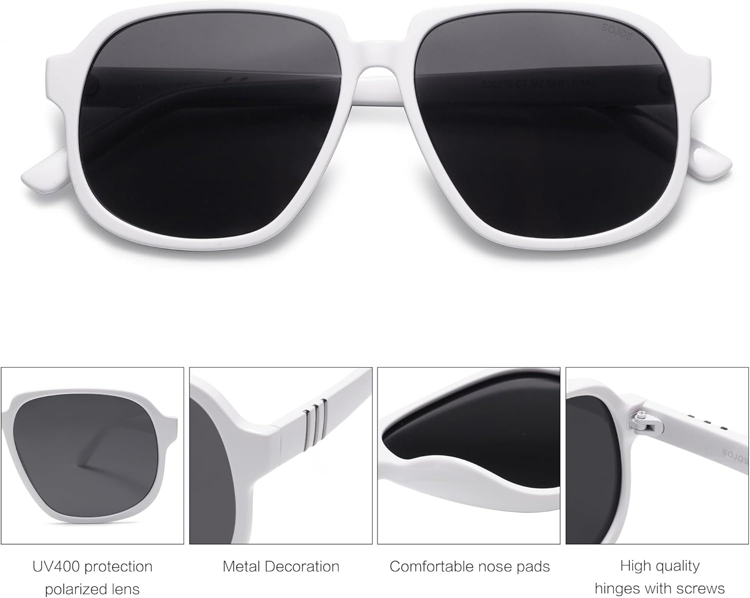 image:imageSOJOS Retro Vintage Square Polarized Sunglasses for Women Men 70s 80s Oversized Shades SJ2272WhiteGrey