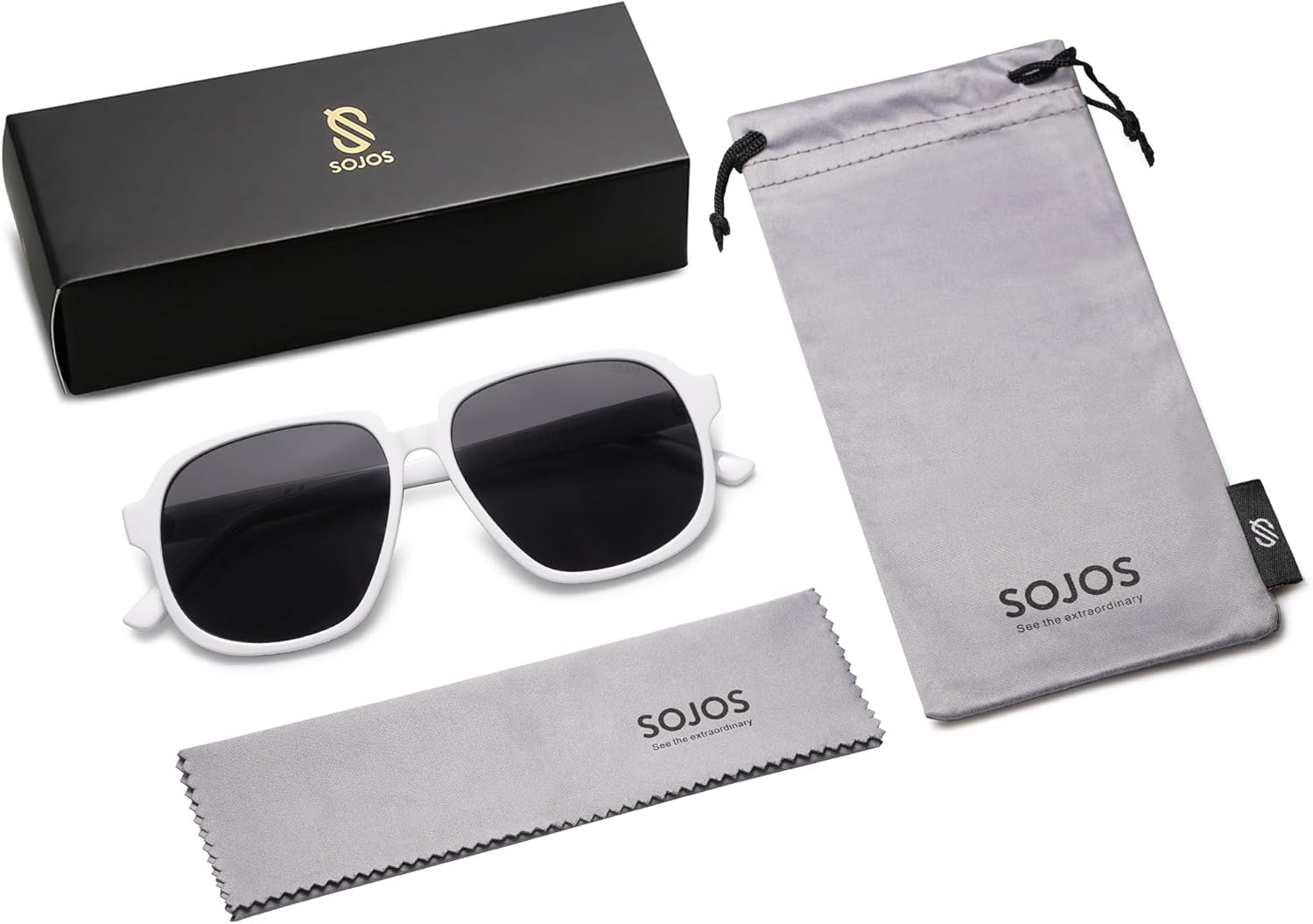 image:imageSOJOS Retro Vintage Square Polarized Sunglasses for Women Men 70s 80s Oversized Shades SJ2272WhiteGrey