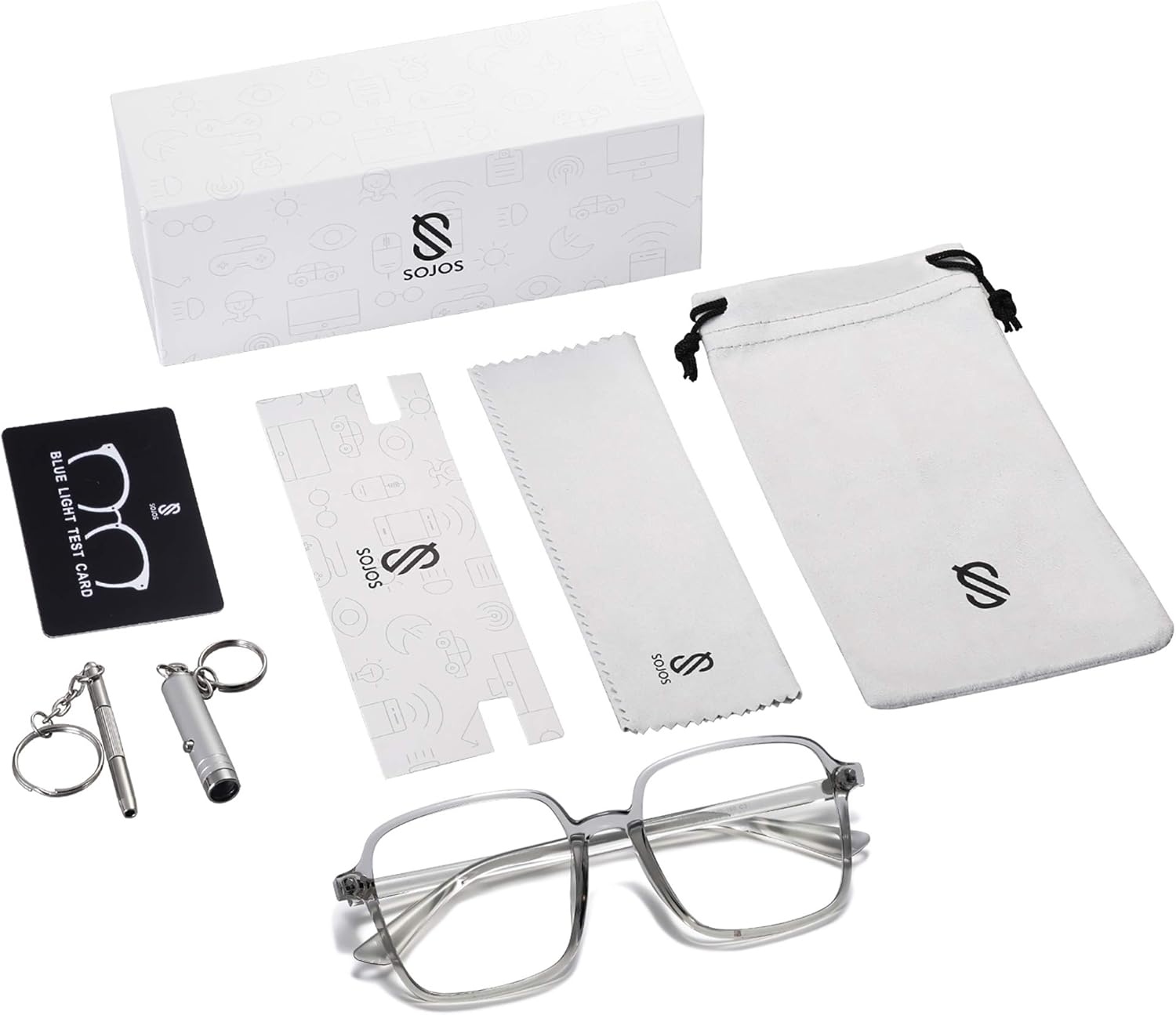 image:imageSOJOS Square Blue Light Blocking Glasses Oversized for Women TR90 Frame Filter SJ5081C3 Crystal Grey Frame