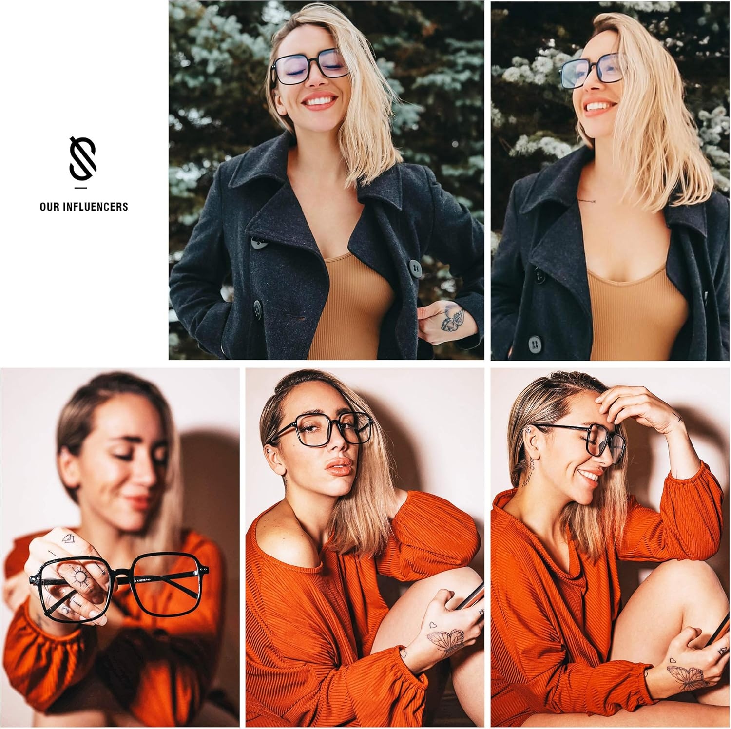 image:imageSOJOS Square Blue Light Blocking Glasses Oversized for Women TR90 Frame Filter SJ5081C3 Crystal Grey Frame