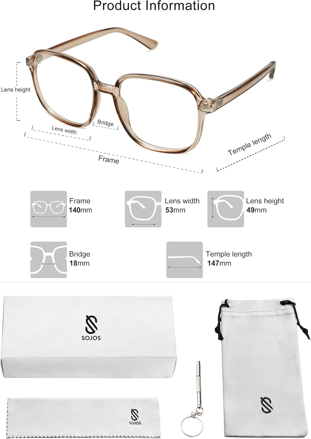 image:imageSOJOS Square Blue Light Blocking Glasses Oversized for Women TR90 Frame Filter SJ5081C6 Crystal Brown Frame