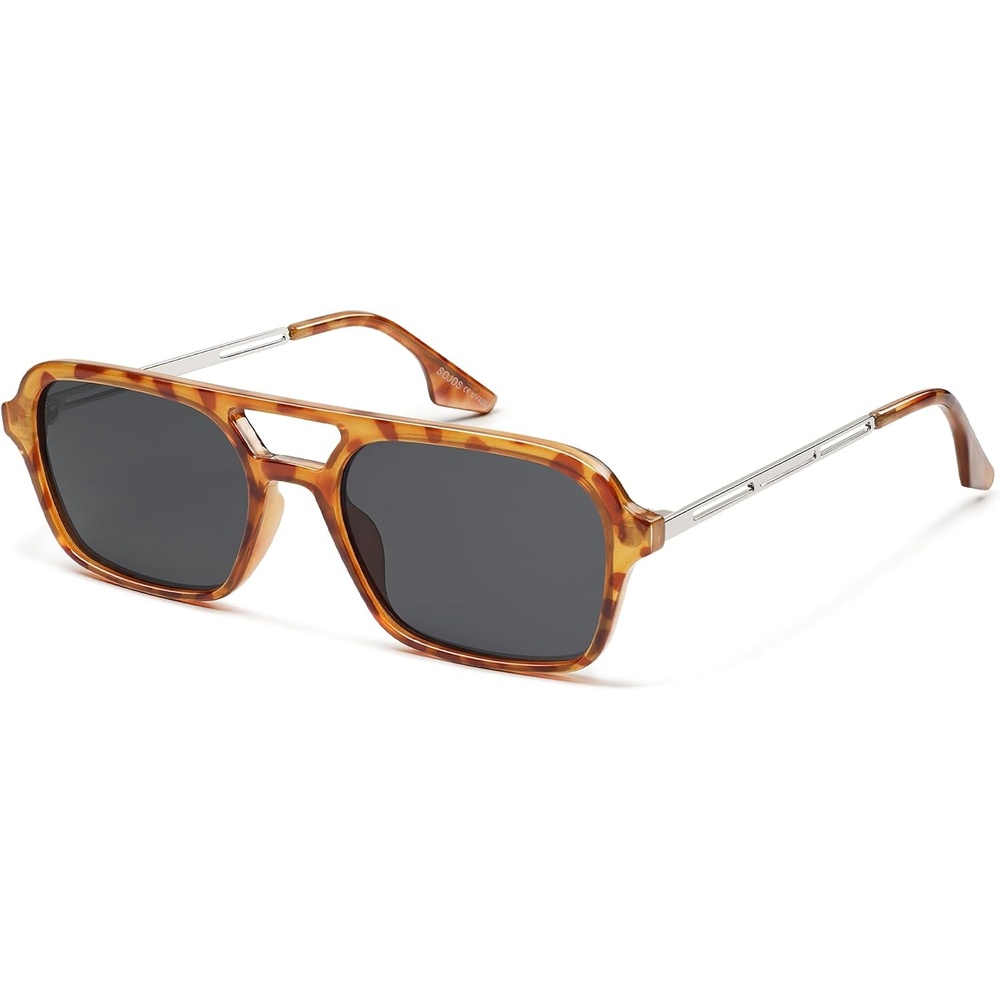 image:imageSOJOS Vintage Polarized Aviator Sunglasses for Women Men 70s Retro Flat Narrow Rectangular Womens Glasses SJ2186Yellow Tortoise