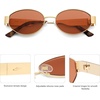 image:imageSOJOS Retro Oval Sunglasses for Women Trendy Classic Shades UV400 Protection SJ1256Shiny GoldOrange Lens
