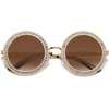 image:imageSOJOS Shining Oversized Round Rhinestone Sunglasses Festival Gem Sunnies SJ1095C02 Gold FrameGradient Brown Lens With Crystal Diamonds