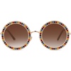 image:imageSOJOS Shining Oversized Round Rhinestone Sunglasses Festival Gem Sunnies SJ1095C05 Gold FrameGradient Brown Lens With Colored Diamonds
