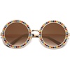 image:imageSOJOS Shining Oversized Round Rhinestone Sunglasses Festival Gem Sunnies SJ1095C05 Gold FrameGradient Brown Lens With Colored Diamonds