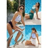 image:imagebaleaf Womens Longline Bikini Top Lace Up Crisscross Swim Crop Tops High Neck Swimsuit Bra Padded