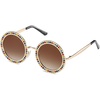 image:imageSOJOS Shining Oversized Round Rhinestone Sunglasses Festival Gem Sunnies SJ1095C05 Gold FrameGradient Brown Lens With Colored Diamonds