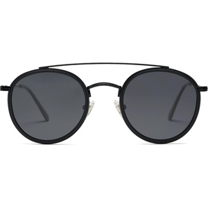 image:imageSOJOS Retro Vintage Round Polarized Sunglasses for Women Men Double Bridge Circle Sunnies SJ1104Dark BlackGrey