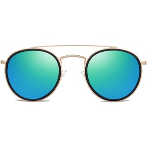 image:imageSOJOS Retro Vintage Round Polarized Sunglasses for Women Men Double Bridge Circle Sunnies SJ1104GoldBluish Green Mirrored