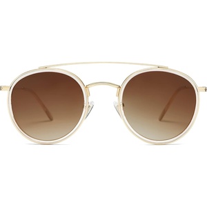 image:imageSOJOS Retro Vintage Round Polarized Sunglasses for Women Men Double Bridge Circle Sunnies SJ1104GoldBrown