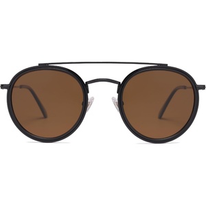 image:imageSOJOS Retro Vintage Round Polarized Sunglasses for Women Men Double Bridge Circle Sunnies SJ1104Shiny BlackBrown
