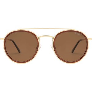 image:imageSOJOS Retro Vintage Round Polarized Sunglasses for Women Men Double Bridge Circle Sunnies SJ1104Shiny GoldDark Brown