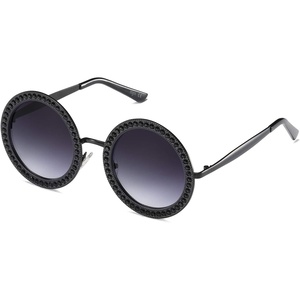 image:imageSOJOS Shining Oversized Round Rhinestone Sunglasses Festival Gem Sunnies SJ1095C1 Black FrameGradient Grey Lens With Black Diamonds