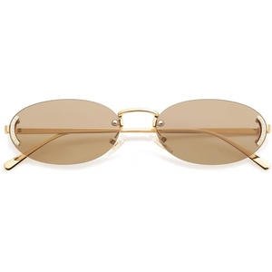 image:imageSOJOS Trendy Oval Rimless Sunglasses for Women Retro Y2k Sunnies with Rhinestones SJ1227 GoldLight Brown
