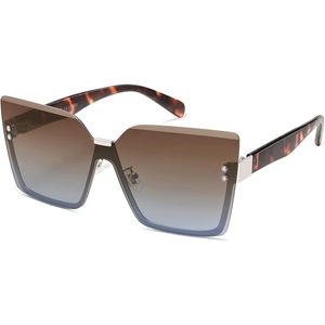 image:imageSOJOS Trendy Square Oversized Sunglasses Womens Big Rimless UV400 Ladies Shades SJ1160Brown Gradient Blue LensTortoise Temples