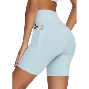 image:imagebaleaf Freeleaf Womens 8 High Waist Biker Shorts with Pockets Yoga Running Volleyball Workout Gym Shorts for Summer SpandexPastel Blue