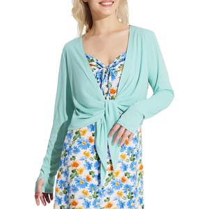 image:imagebaleaf Womens 2025 UPF 50 Cropped Cover Up Cardigan Tie Front Lightweight Summer Sun Wrap SPF Shirts Beach OutdoorGreenlong Sleeve