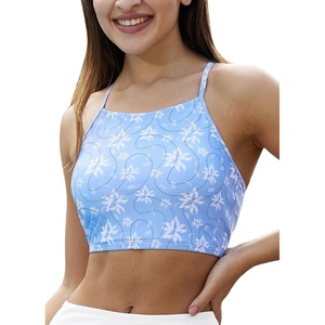 image:imagebaleaf Womens Longline Bikini Top Lace Up Crisscross Swim Crop Tops High Neck Swimsuit Bra Padded