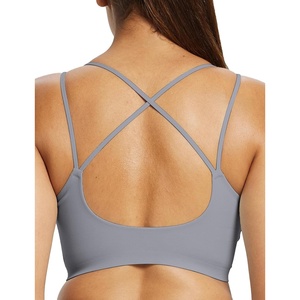 image:imagebaleaf everleaf Womens Sports Bra Longline Molded Cup Yoga Bra Thin Strap Low Impact Workout Crop Tank TopsDark Gray