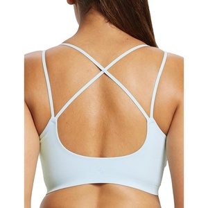 image:imagebaleaf everleaf Womens Sports Bra Longline Molded Cup Yoga Bra Thin Strap Low Impact Workout Crop Tank TopsPastel Blue