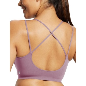 image:imagebaleaf everleaf Womens Sports Bra Longline Molded Cup Yoga Bra Thin Strap Low Impact Workout Crop Tank TopsPurple