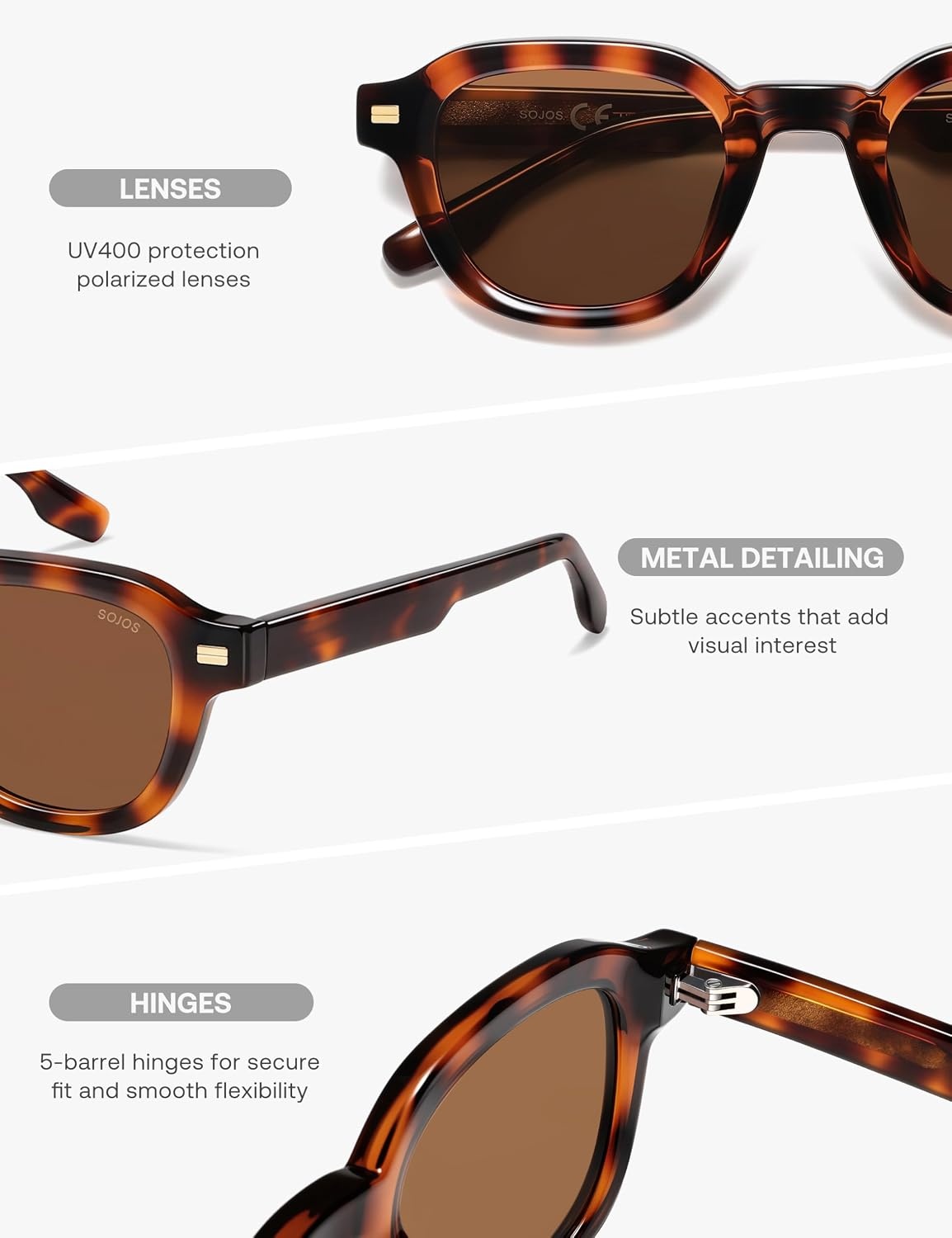 image:imageSOJOS Retro Polarized Square Sunglasses for Women Men  Vintage StyleTR90 Frame for Fishing Driving amp Daily Wear UV400 Protection SJ2707Tortoise  Brown Lens