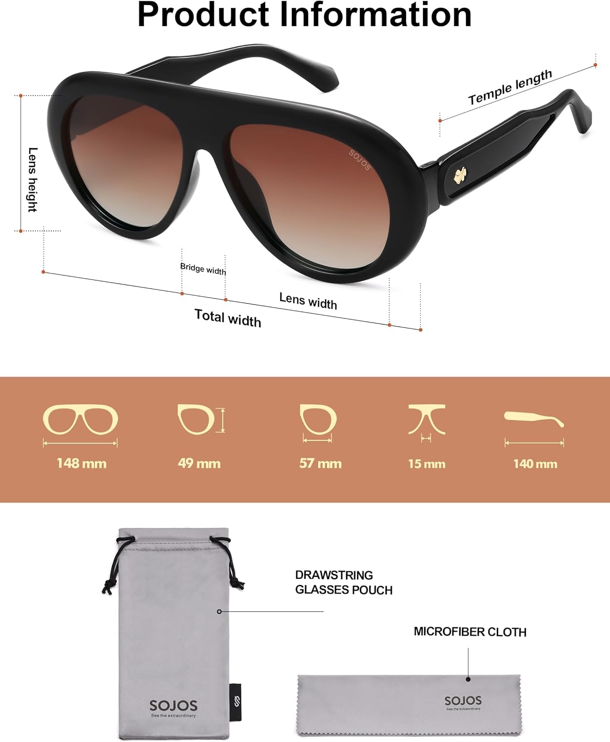 image:imageSOJOS Trendy Oversized Polarized Aviator Sunglasses Womens Men SJ2390  Retro Vintage 70s Style UV Protection Shield Sun GlassesBlackGradient Dark Brown