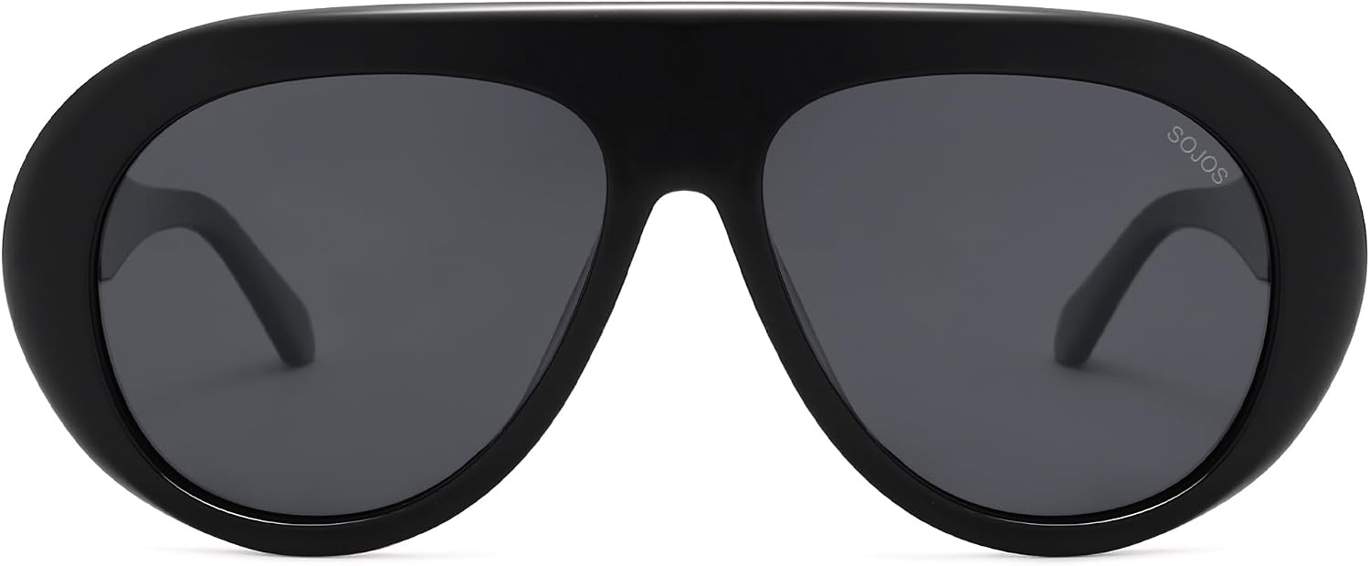 image:imageSOJOS Trendy Oversized Polarized Aviator Sunglasses Womens Men SJ2390  Retro Vintage 70s Style UV Protection Shield Sun GlassesBlackGrey