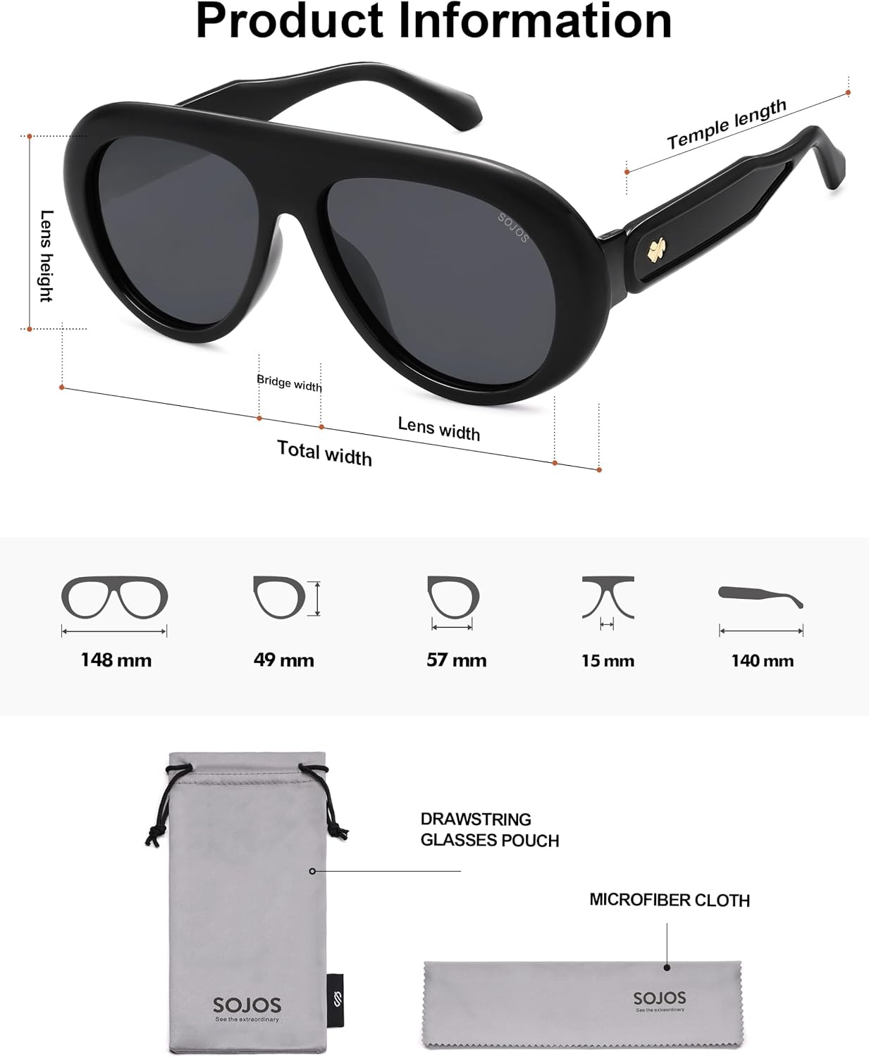 image:imageSOJOS Trendy Oversized Polarized Aviator Sunglasses Womens Men SJ2390  Retro Vintage 70s Style UV Protection Shield Sun GlassesBlackGrey
