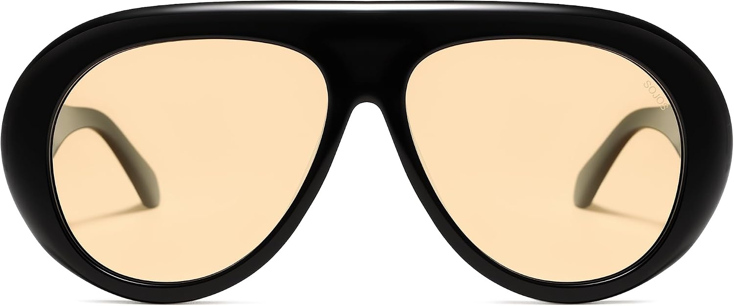 image:imageSOJOS Trendy Oversized Polarized Aviator Sunglasses Womens Men SJ2390  Retro Vintage 70s Style UV Protection Shield Sun GlassesBlackLight Brown