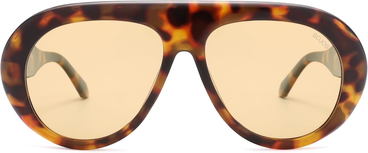 image:imageSOJOS Trendy Oversized Polarized Aviator Sunglasses Womens Men SJ2390  Retro Vintage 70s Style UV Protection Shield Sun GlassesBrown TortoiseLight Brown
