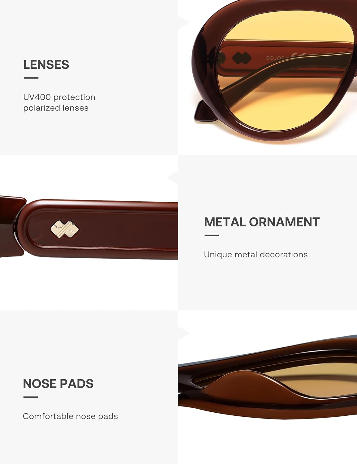 image:imageSOJOS Trendy Oversized Polarized Aviator Sunglasses Womens Men SJ2390  Retro Vintage 70s Style UV Protection Shield Sun GlassesChocolate BrownLight Yellow