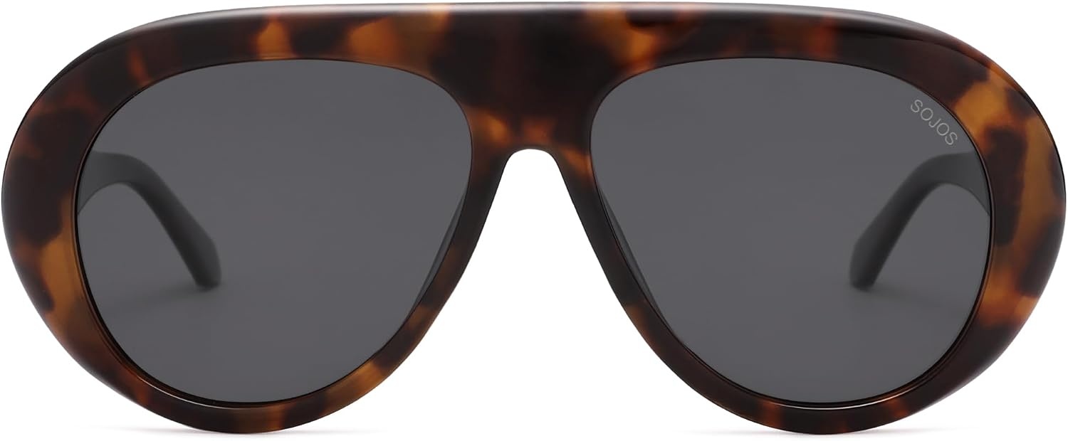 image:imageSOJOS Trendy Oversized Polarized Aviator Sunglasses Womens Men SJ2390  Retro Vintage 70s Style UV Protection Shield Sun GlassesDark TortoiseGrey