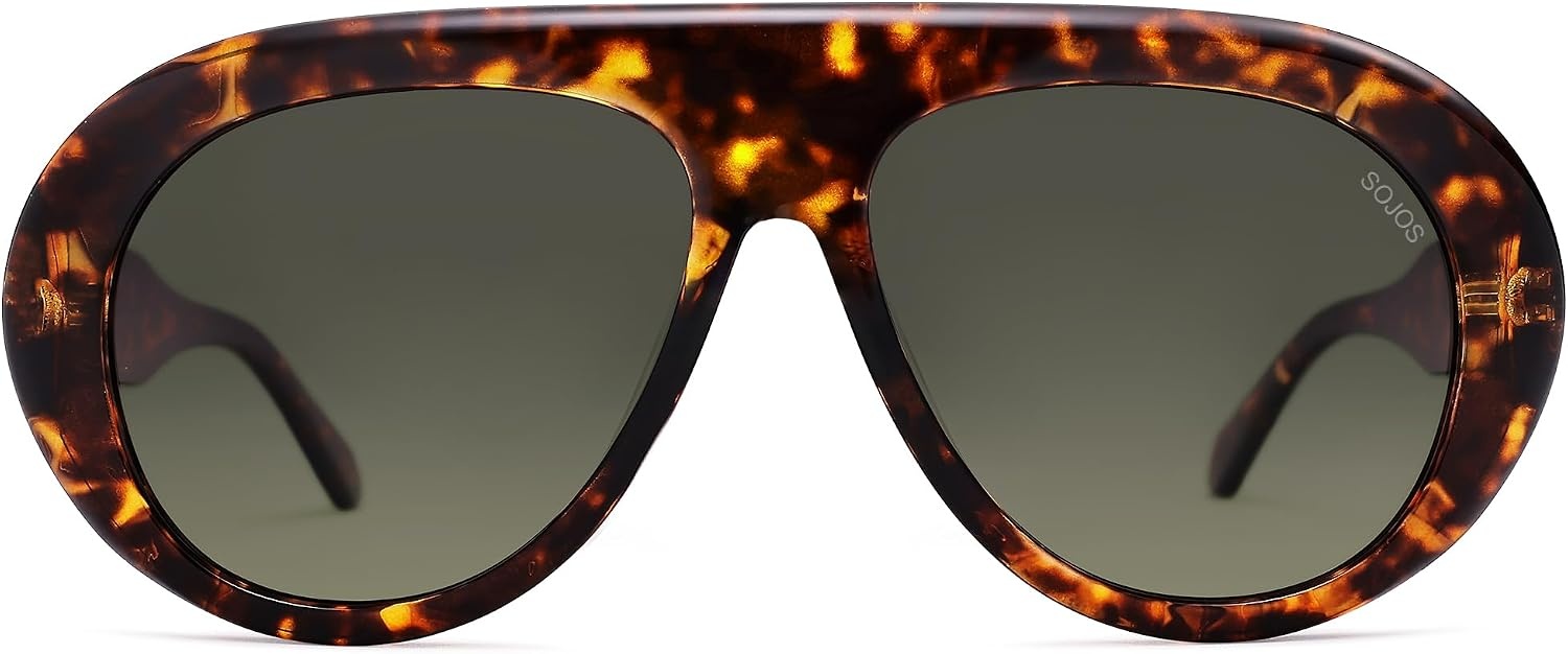 image:imageSOJOS Trendy Oversized Polarized Aviator Sunglasses Womens Men SJ2390  Retro Vintage 70s Style UV Protection Shield Sun GlassesLeopardGradient Greyishgreen
