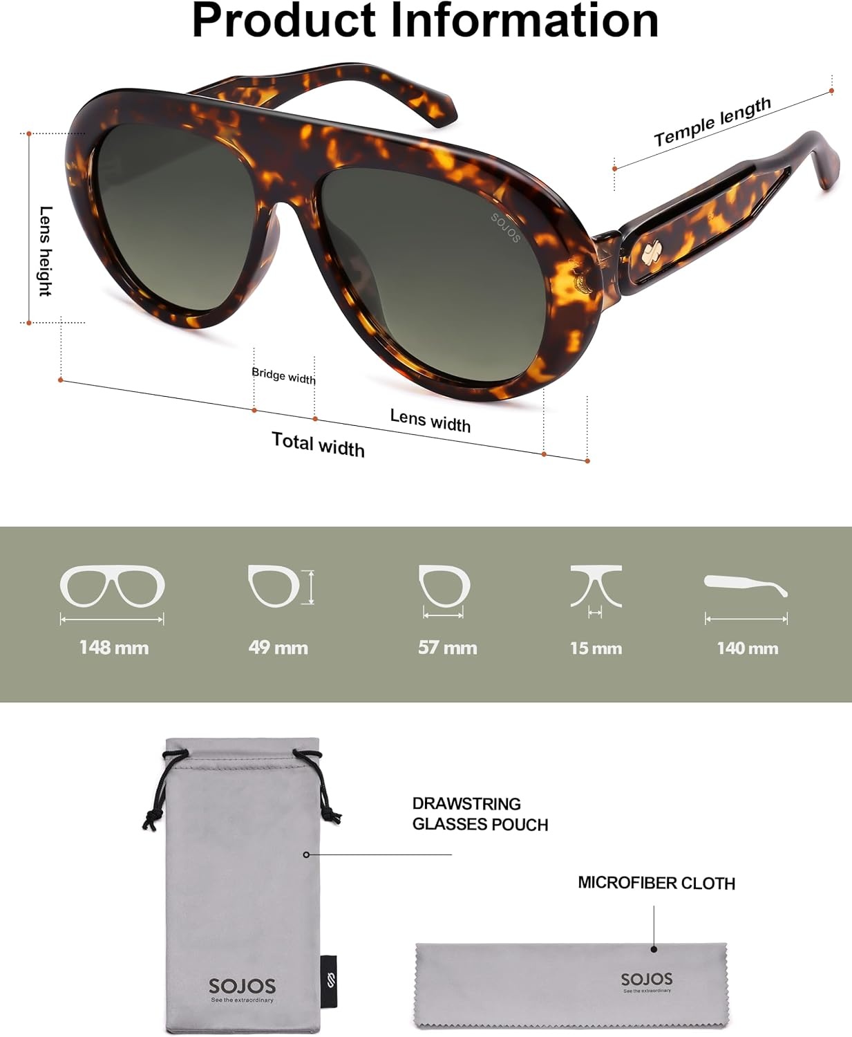 image:imageSOJOS Trendy Oversized Polarized Aviator Sunglasses Womens Men SJ2390  Retro Vintage 70s Style UV Protection Shield Sun GlassesLeopardGradient Greyishgreen