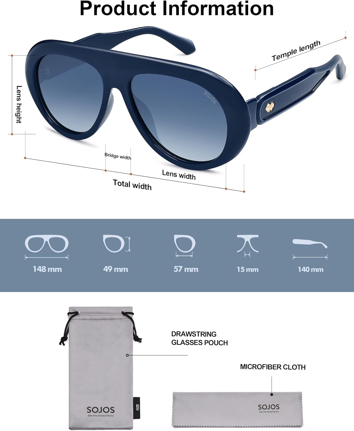 image:imageSOJOS Trendy Oversized Polarized Aviator Sunglasses Womens Men SJ2390  Retro Vintage 70s Style UV Protection Shield Sun GlassesNavy BlueGradient Blue
