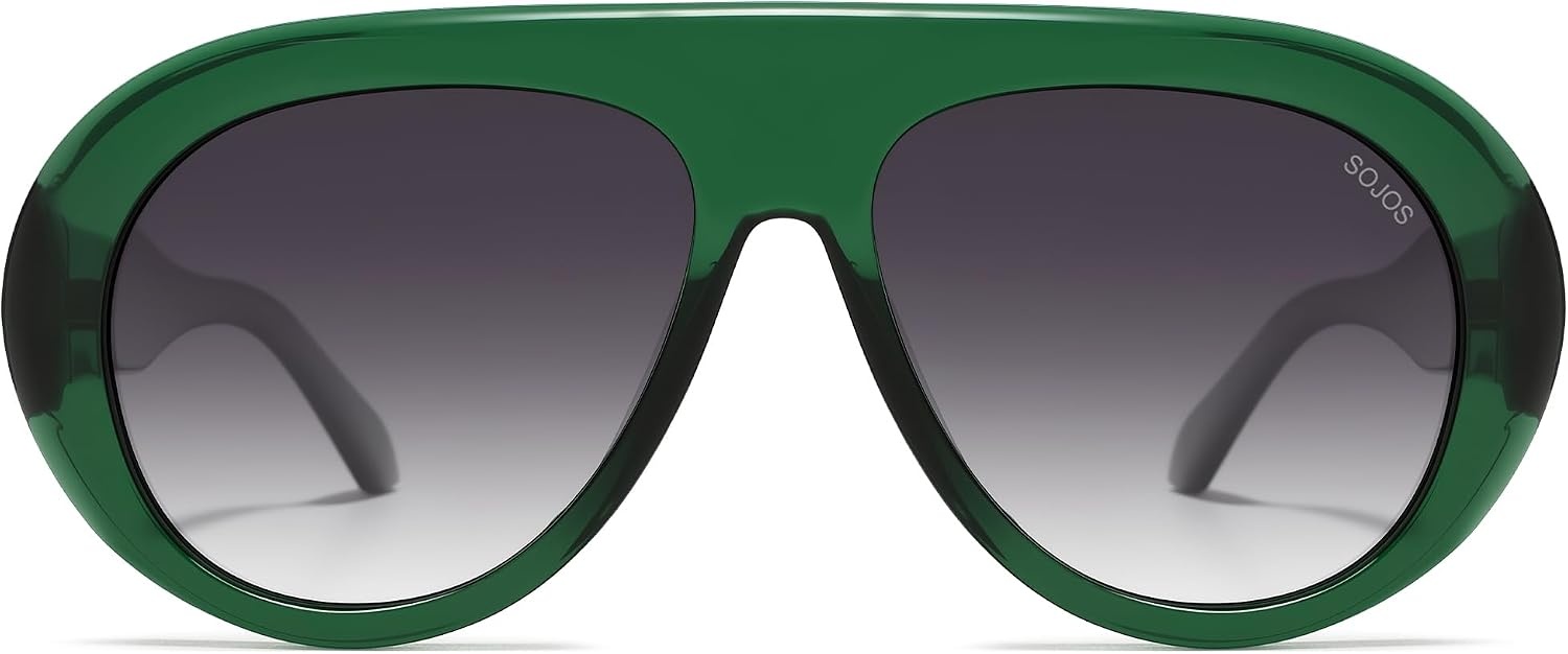 image:imageSOJOS Trendy Oversized Polarized Aviator Sunglasses Womens Men SJ2390  Retro Vintage 70s Style UV Protection Shield Sun GlassesTranslucent Dark GreenGradient Grey