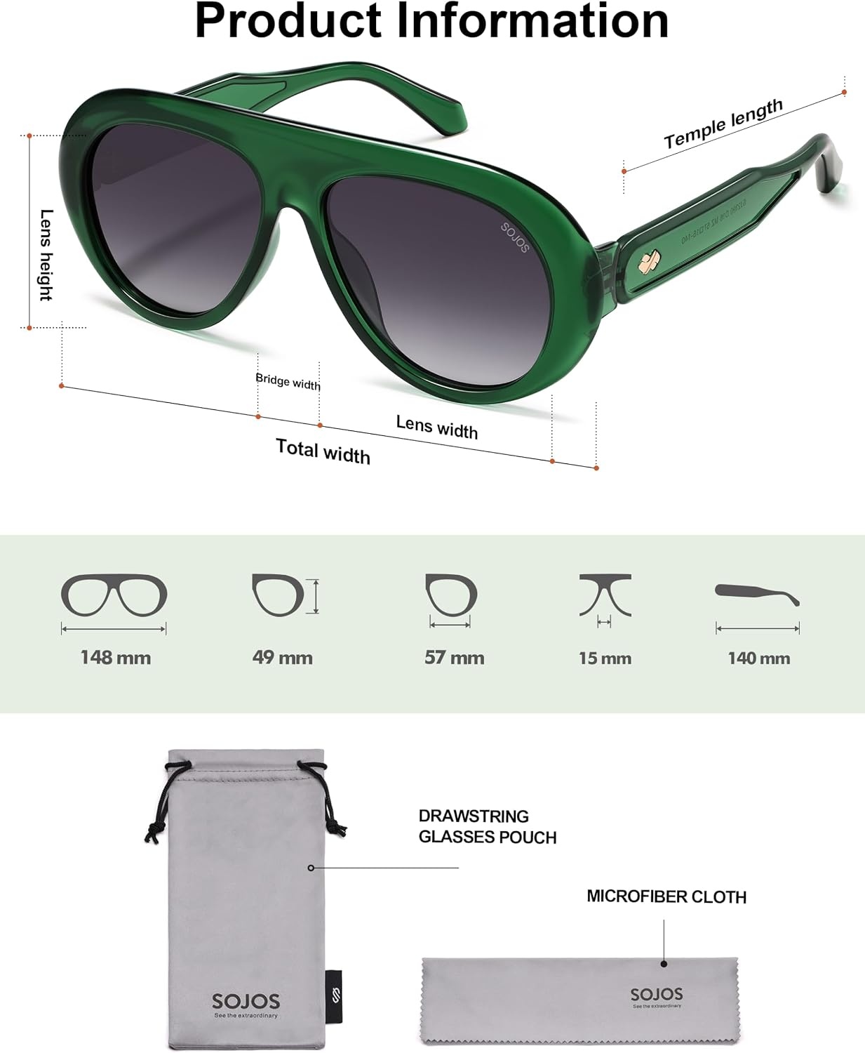 image:imageSOJOS Trendy Oversized Polarized Aviator Sunglasses Womens Men SJ2390  Retro Vintage 70s Style UV Protection Shield Sun GlassesTranslucent Dark GreenGradient Grey