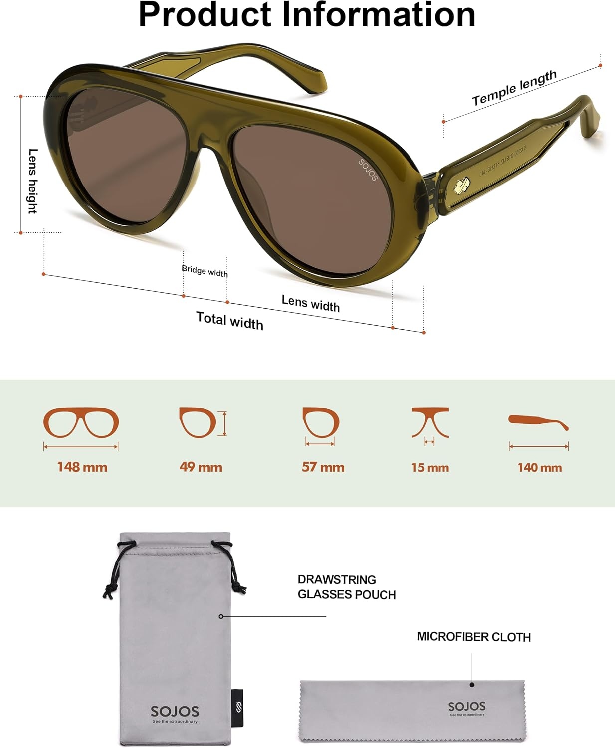 image:imageSOJOS Trendy Oversized Polarized Aviator Sunglasses Womens Men SJ2390  Retro Vintage 70s Style UV Protection Shield Sun GlassesTranslucent Olive GreenTea Brown