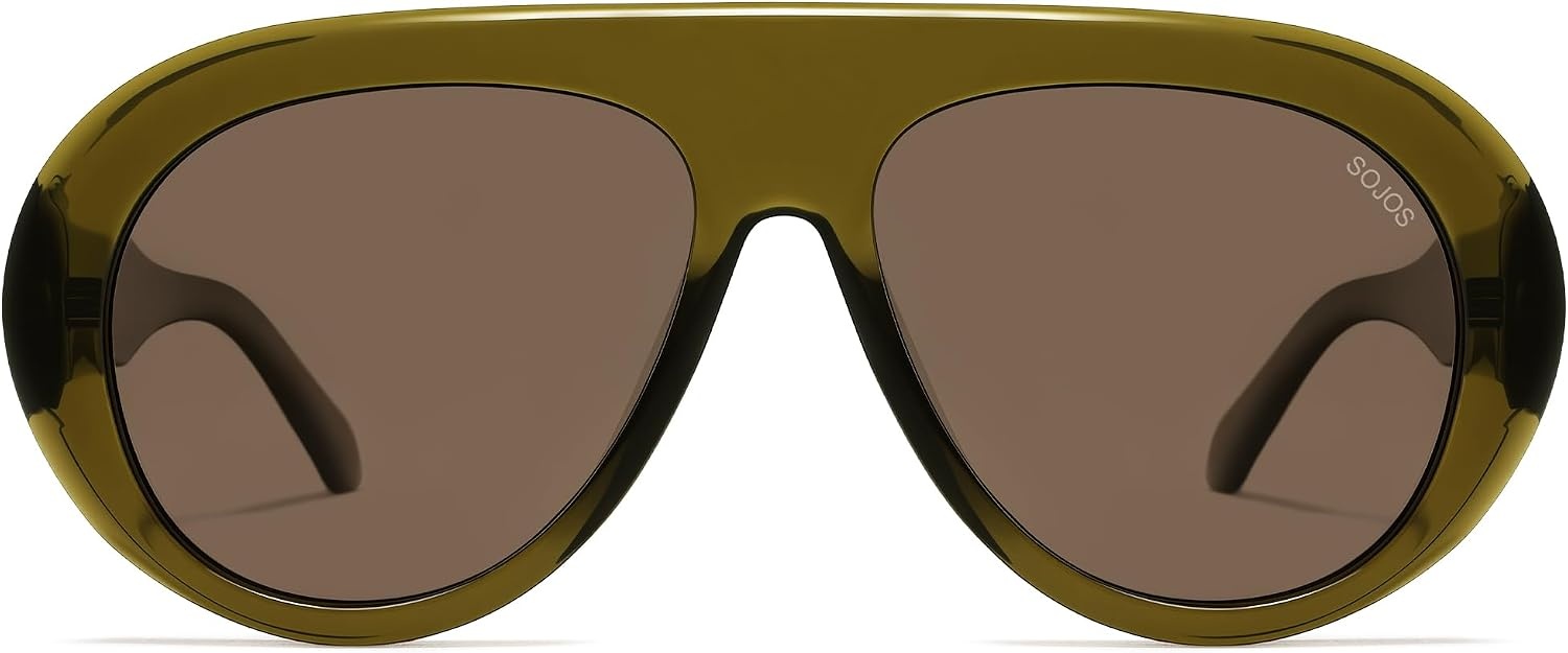 image:imageSOJOS Trendy Oversized Polarized Aviator Sunglasses Womens Men SJ2390  Retro Vintage 70s Style UV Protection Shield Sun GlassesTranslucent Olive GreenTea Brown