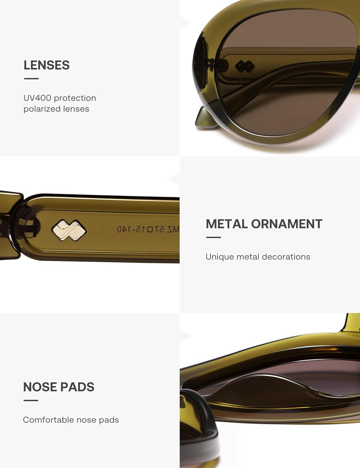 image:imageSOJOS Trendy Oversized Polarized Aviator Sunglasses Womens Men SJ2390  Retro Vintage 70s Style UV Protection Shield Sun GlassesTranslucent Olive GreenTea Brown