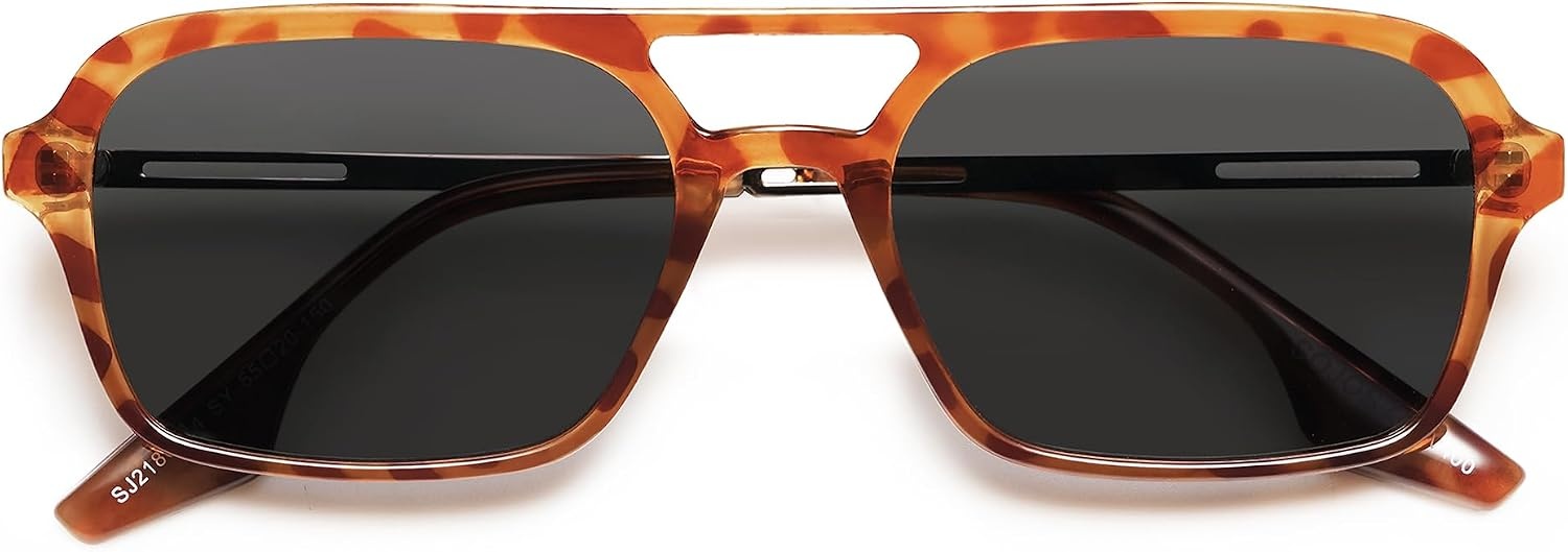 image:imageSOJOS Vintage Polarized Aviator Sunglasses for Women Men 70s Retro Flat Narrow Rectangular Womens Glasses SJ2186Shiny Yellow TortoiseGrey