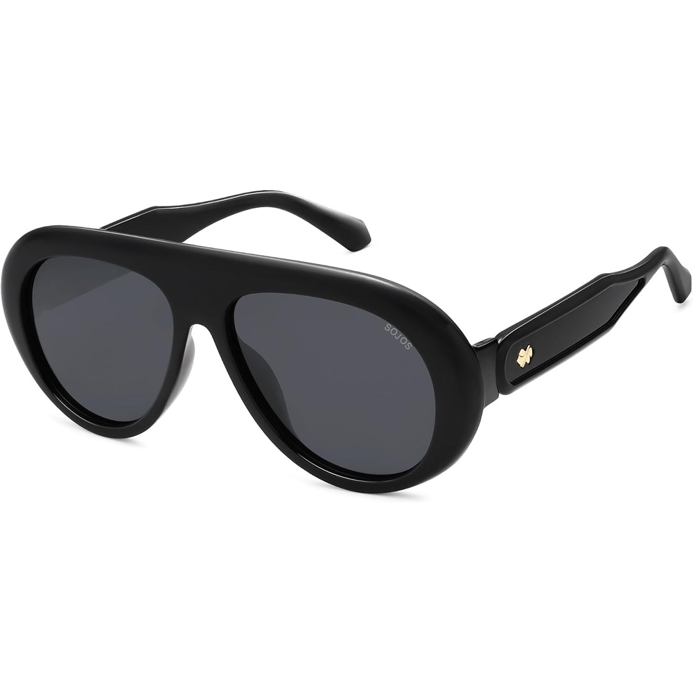 image:imageSOJOS Trendy Oversized Polarized Aviator Sunglasses Womens Men SJ2390  Retro Vintage 70s Style UV Protection Shield Sun GlassesBlackGrey