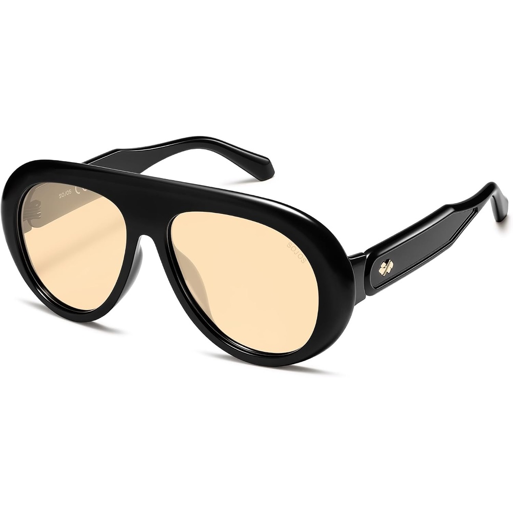 image:imageSOJOS Trendy Oversized Polarized Aviator Sunglasses Womens Men SJ2390  Retro Vintage 70s Style UV Protection Shield Sun GlassesBlackLight Brown