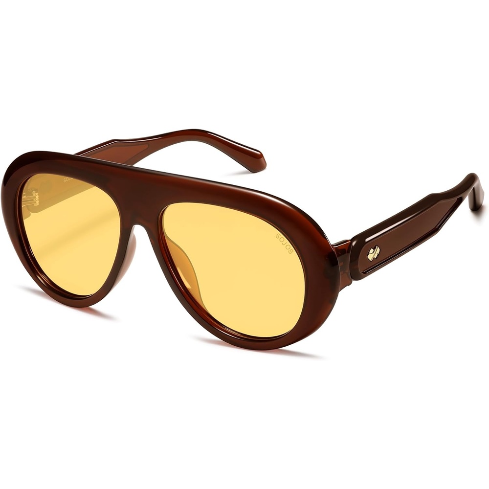 image:imageSOJOS Trendy Oversized Polarized Aviator Sunglasses Womens Men SJ2390  Retro Vintage 70s Style UV Protection Shield Sun GlassesChocolate BrownLight Yellow